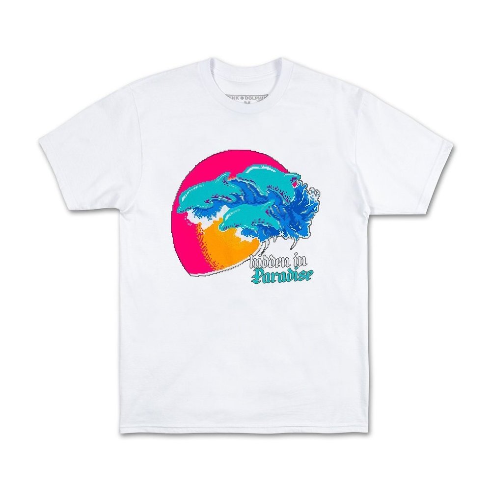 NWT PINK DOLPHIN HIDDEN PARADISE TEE WHITE
